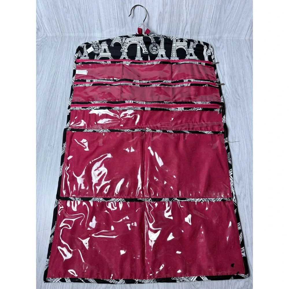Paris Eiffel Tower Hanging Jewelry Organizer Double Sided Magenta Black White